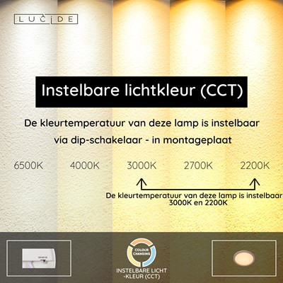 Lucide RINUS - Plafonnière Badkamer - Ø 19 cm - LED - CCT - 1x9,5W 2200K/3000K - IP44 - Opaal - Essential